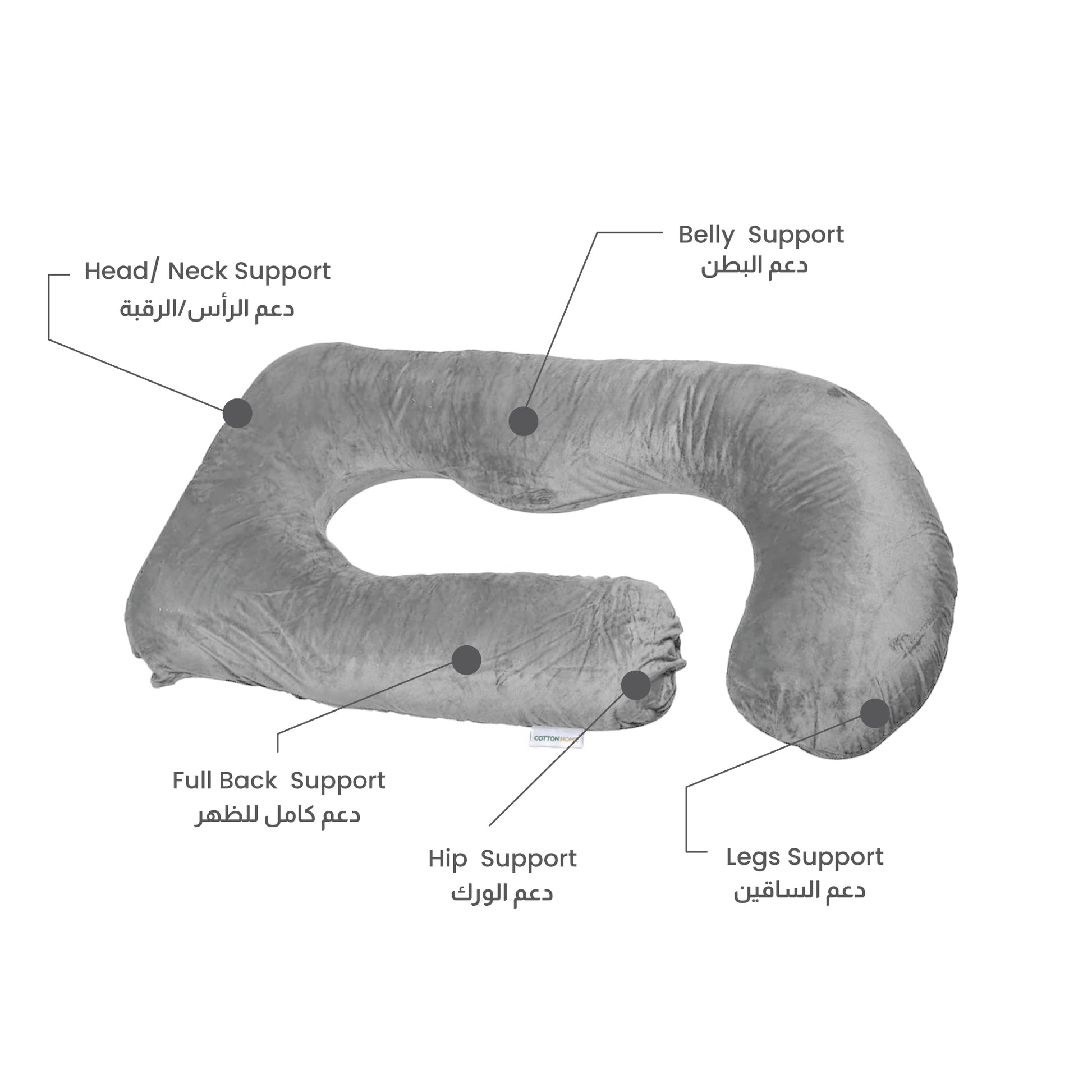 Serenity Velvet Pregnancy Pillow G-Shape Full Body Pillow  With Removable Cover Grey - Cotton Home