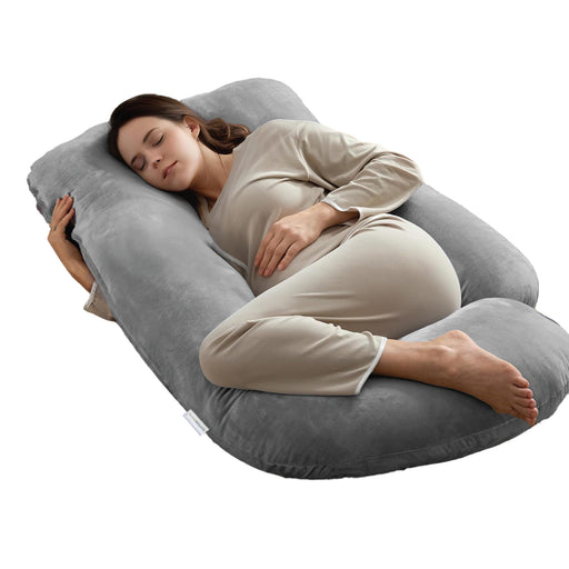 Serenity Velvet Pregnancy Pillow G-Shape Full Body Pillow  With Removable Cover Grey - Cotton Home