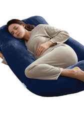 Serenity Velvet Pregnancy Pillow G-Shape Full Body Pillow  With Removable Cover Navy Blue - Cotton Home