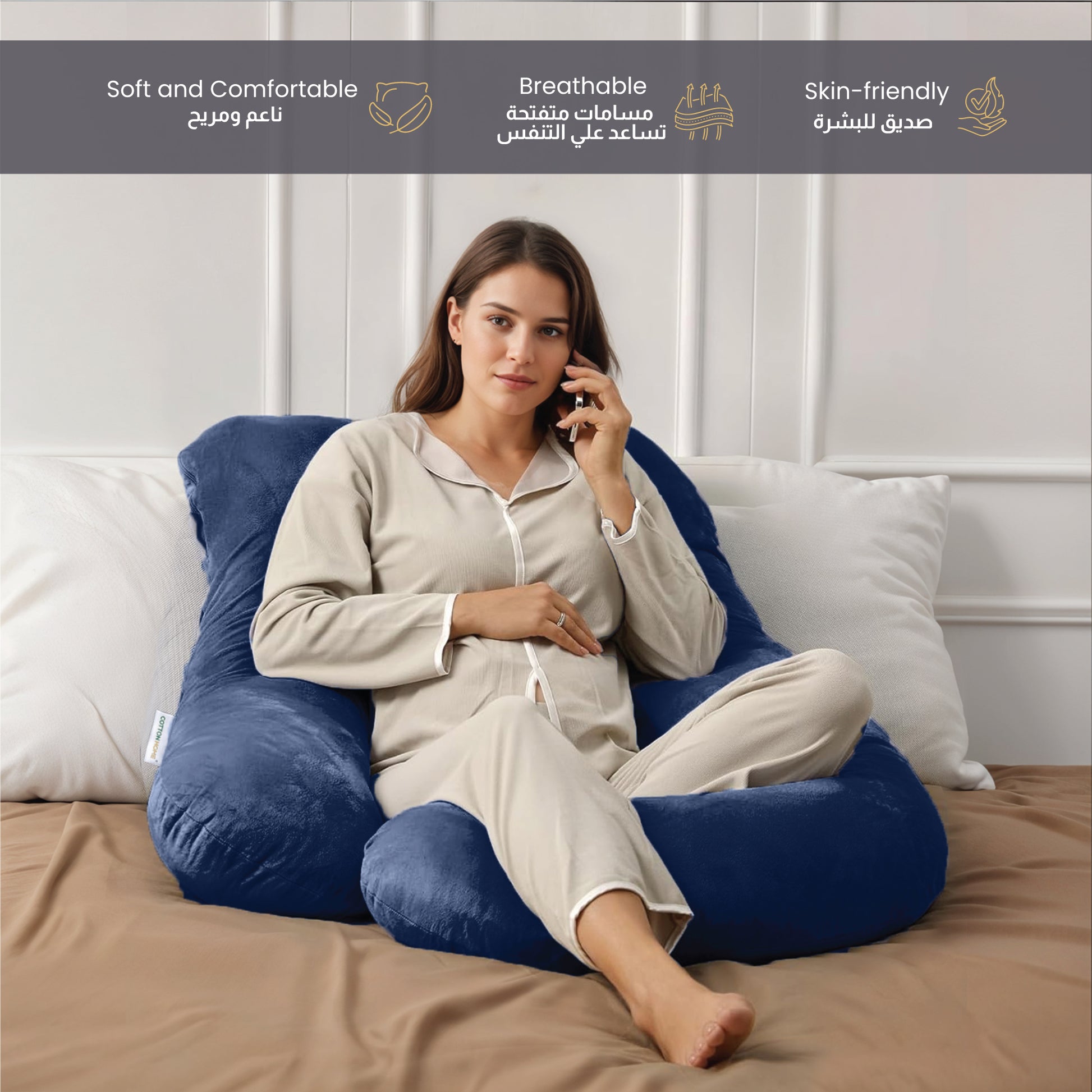 Serenity Velvet Pregnancy Pillow G-Shape Full Body Pillow  With Removable Cover Navy Blue - Cotton Home