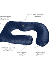 Serenity Velvet Pregnancy Pillow G-Shape Full Body Pillow  With Removable Cover Navy Blue - Cotton Home
