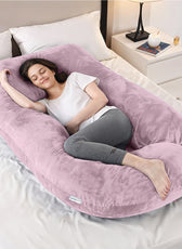 Serenity Velvet Pregnancy Pillow G-Shape Full Body Pillow  With Removable Cover Pink - Cotton Home