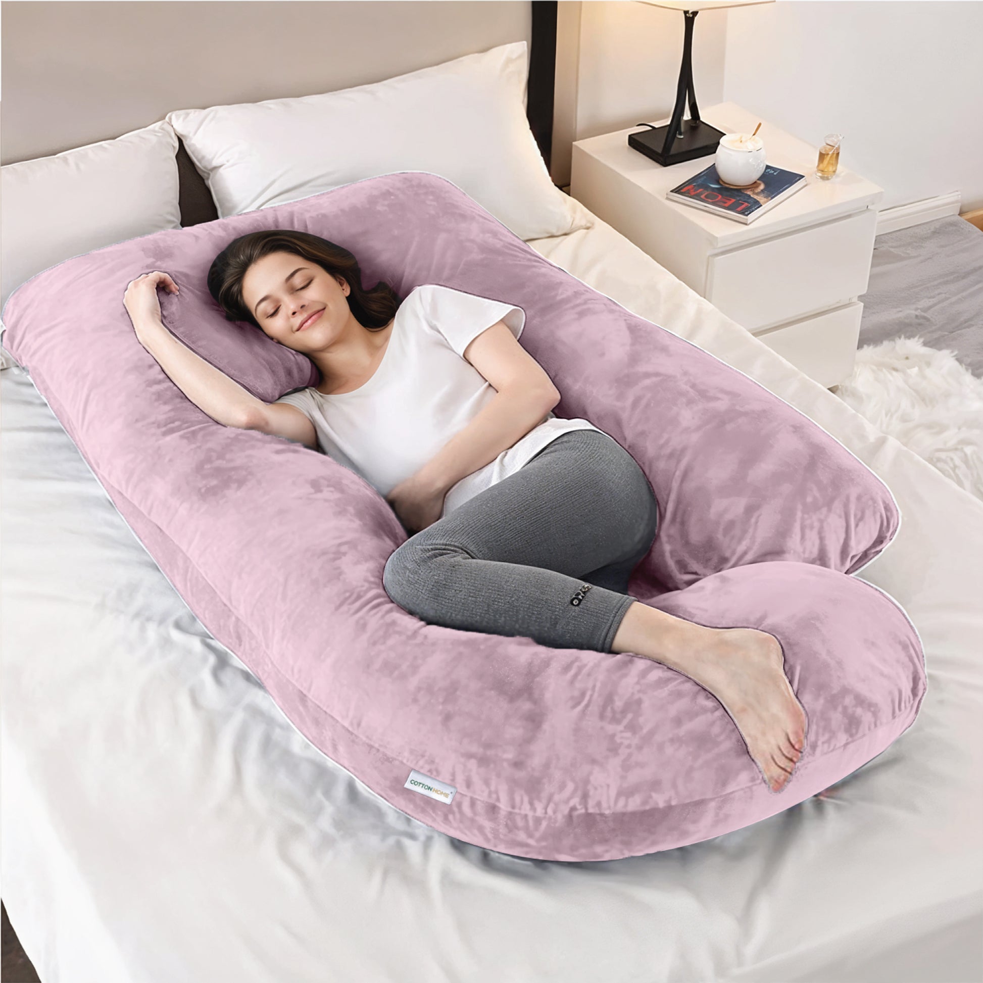 Serenity Velvet Pregnancy Pillow G-Shape Full Body Pillow  With Removable Cover - Cotton Home