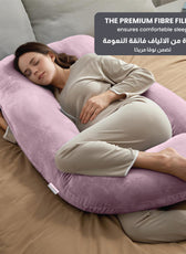 Serenity Velvet Pregnancy Pillow G-Shape Full Body Pillow  With Removable Cover Pink - Cotton Home