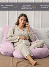 Serenity Velvet Pregnancy Pillow G-Shape Full Body Pillow  With Removable Cover Pink - Cotton Home