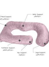 Serenity Velvet Pregnancy Pillow G-Shape Full Body Pillow  With Removable Cover Pink - Cotton Home