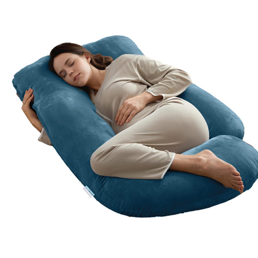 Serenity Velvet Pregnancy Pillow G-Shape Full Body Pillow  With Removable Cover Teal - Cotton Home