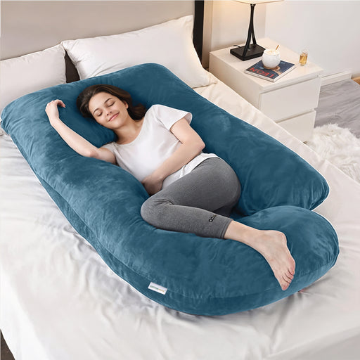 Serenity Velvet Pregnancy Pillow G-Shape Full Body Pillow  With Removable Cover Teal - Cotton Home