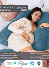 Serenity Velvet Pregnancy Pillow G-Shape Full Body Pillow  With Removable Cover Teal - Cotton Home