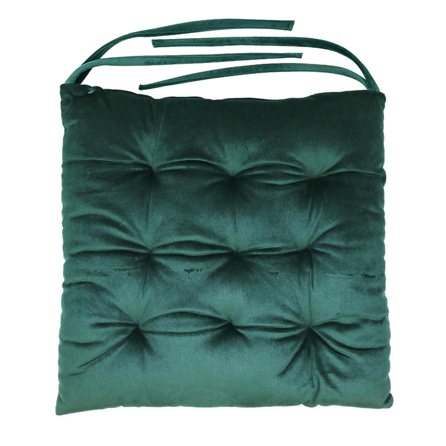 Velvet Slip Free Tufted  Chair Cushion Green 40x40cm - Pack of 2 - Cotton Home