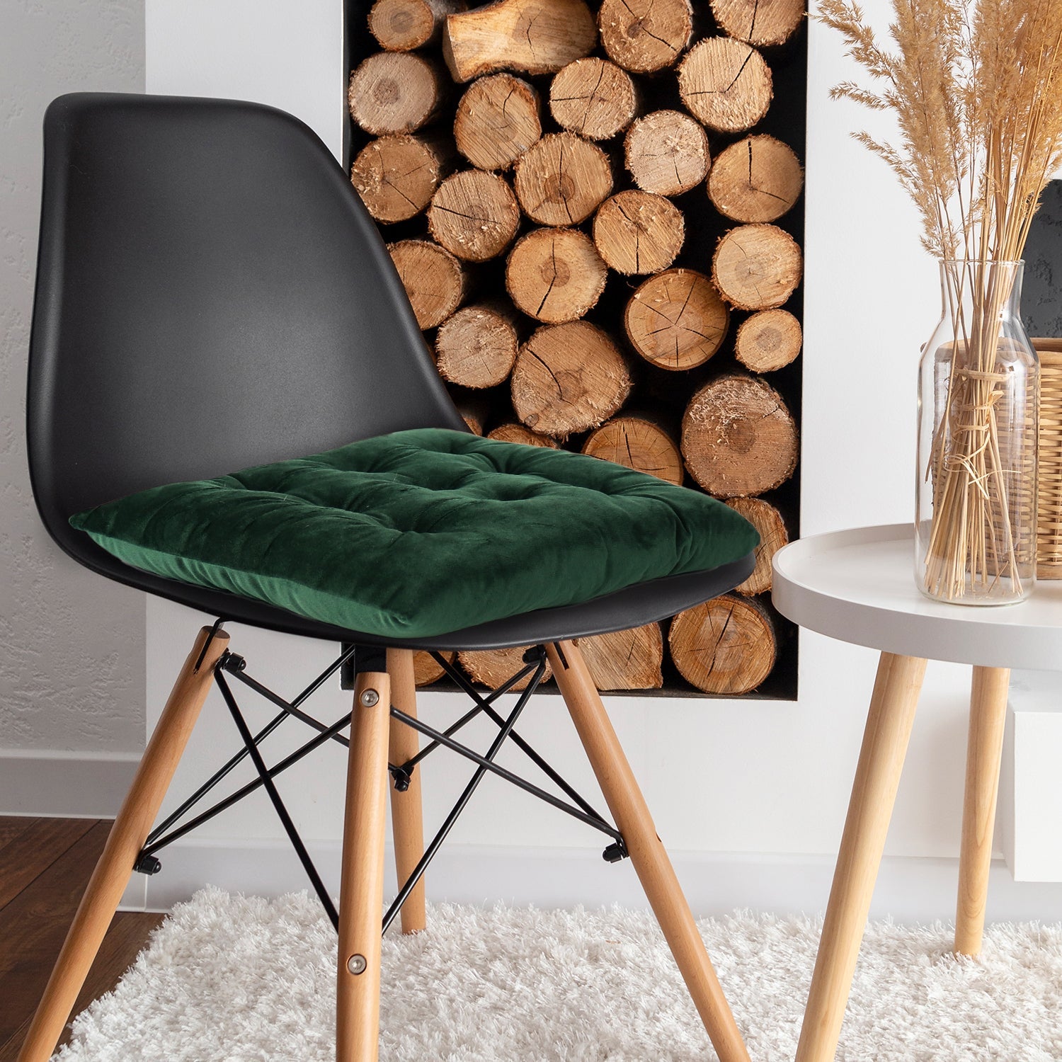 Velvet Slip Free Tufted  Chair Cushion Green 40x40cm - Pack of 2 - Cotton Home