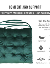 Velvet Slip Free Tufted  Chair Cushion Green 40x40cm - Pack of 4 - Cotton Home