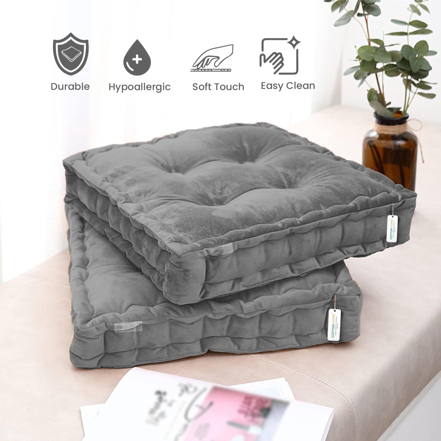 Serenity Velvet Multipurpose Seat Cushion 40x40cm  Pack of 2  Square Shape Seating - Cotton Home