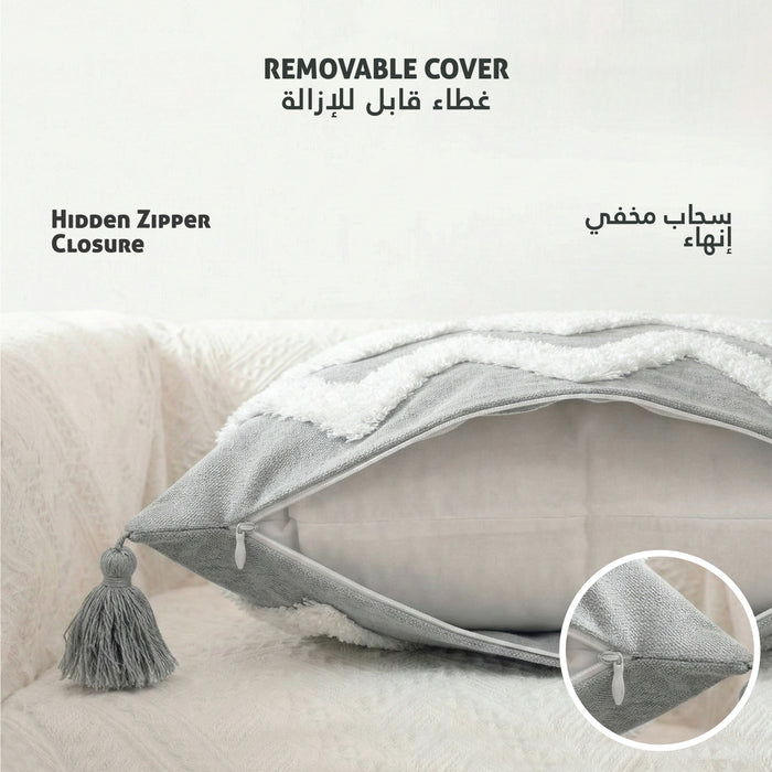 Boho Handcrafted Throw Pillow 45x45cm Filled Cushion with Grey Wave Design Pack of 2