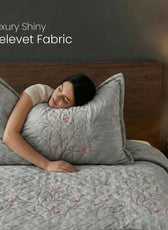 Velvet Quilt Set 3-Piece Diamond Quilted Bedspread Set 220×240cm with two pillow case Light Gray