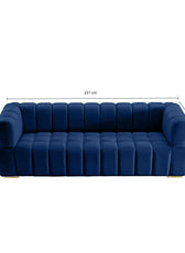 Gwen 3 Seater Sofa Velvet Fabric - Navy Blue - L231cm x W89cm X 75cm - Cotton Home
