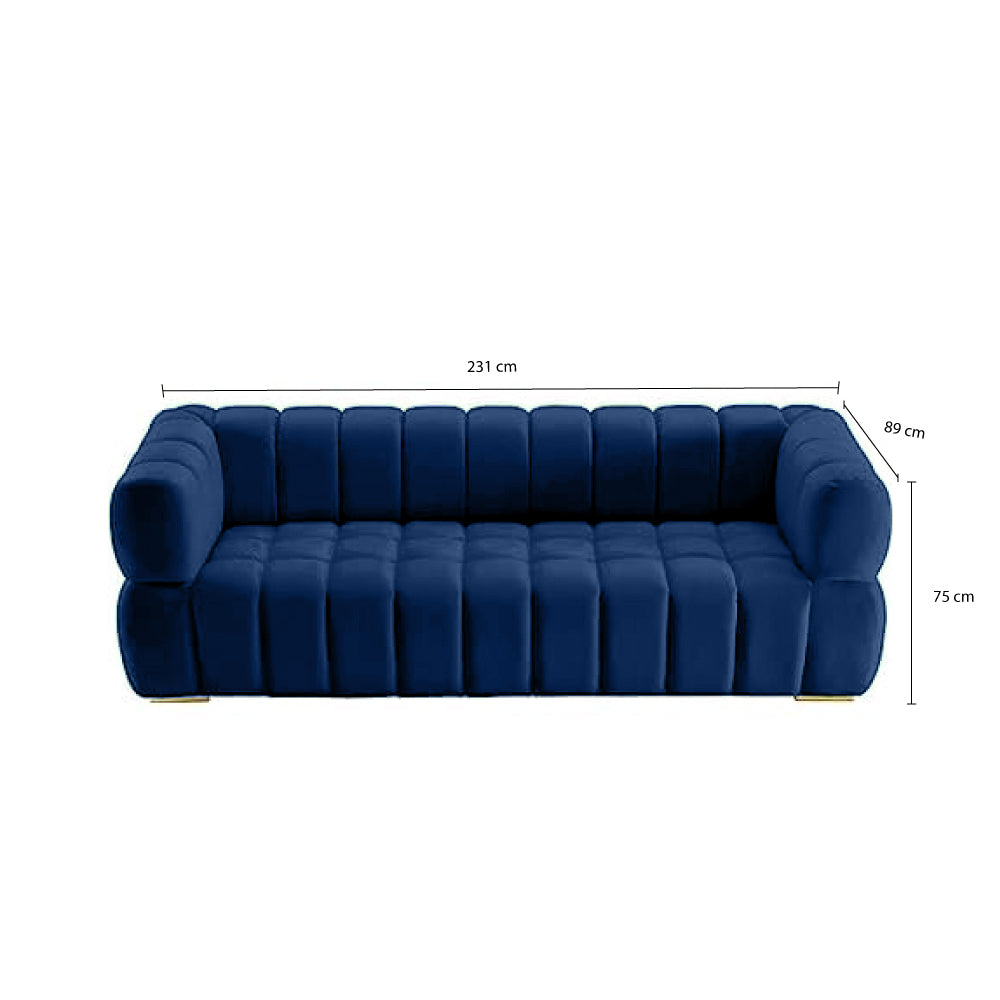 Gwen 3 Seater Sofa Velvet Fabric - Navy Blue - L231cm x W89cm X 75cm - Cotton Home