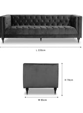 Ector 3-Seater Velvet Tuxedo Arm Sofa - Luxurious Rust Upholstery L220cm x H86cm x W78cm - Cotton Home