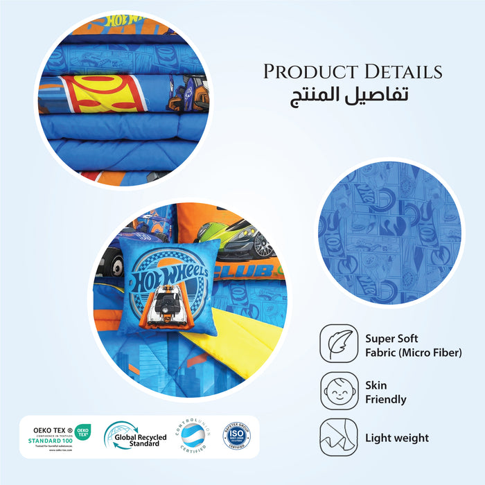 Hot Wheels Official Kids Bedding Set – 5 Piece Comforter Set Cozy & Colorful Cartoon Character with Matching Pillowcases & Bedsheet