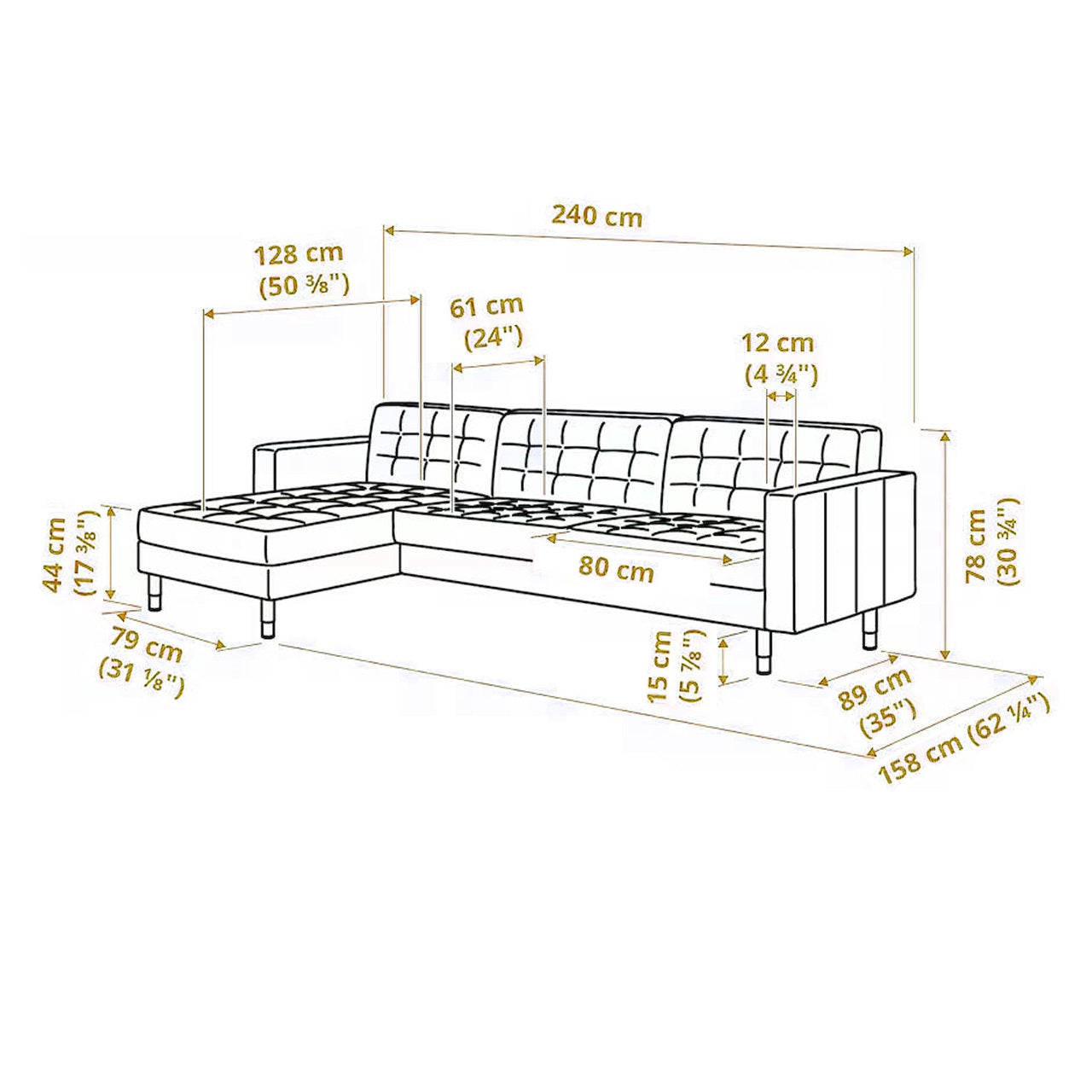 Serenova 3- Seater Chaise Longue Sofa  Navy Blue