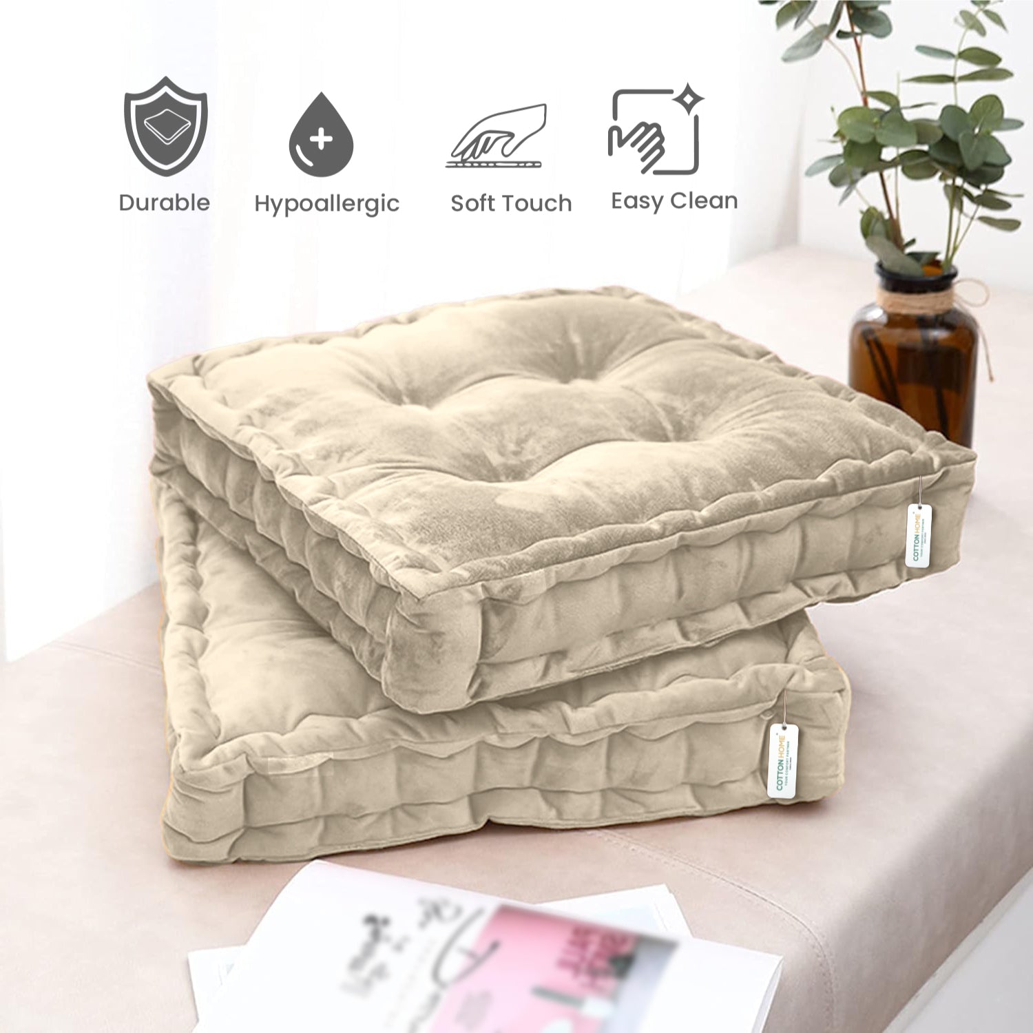 Serenity Velvet Multipurpose Seat Cushion 40x40cm Square Shape Seating - Cotton Home
