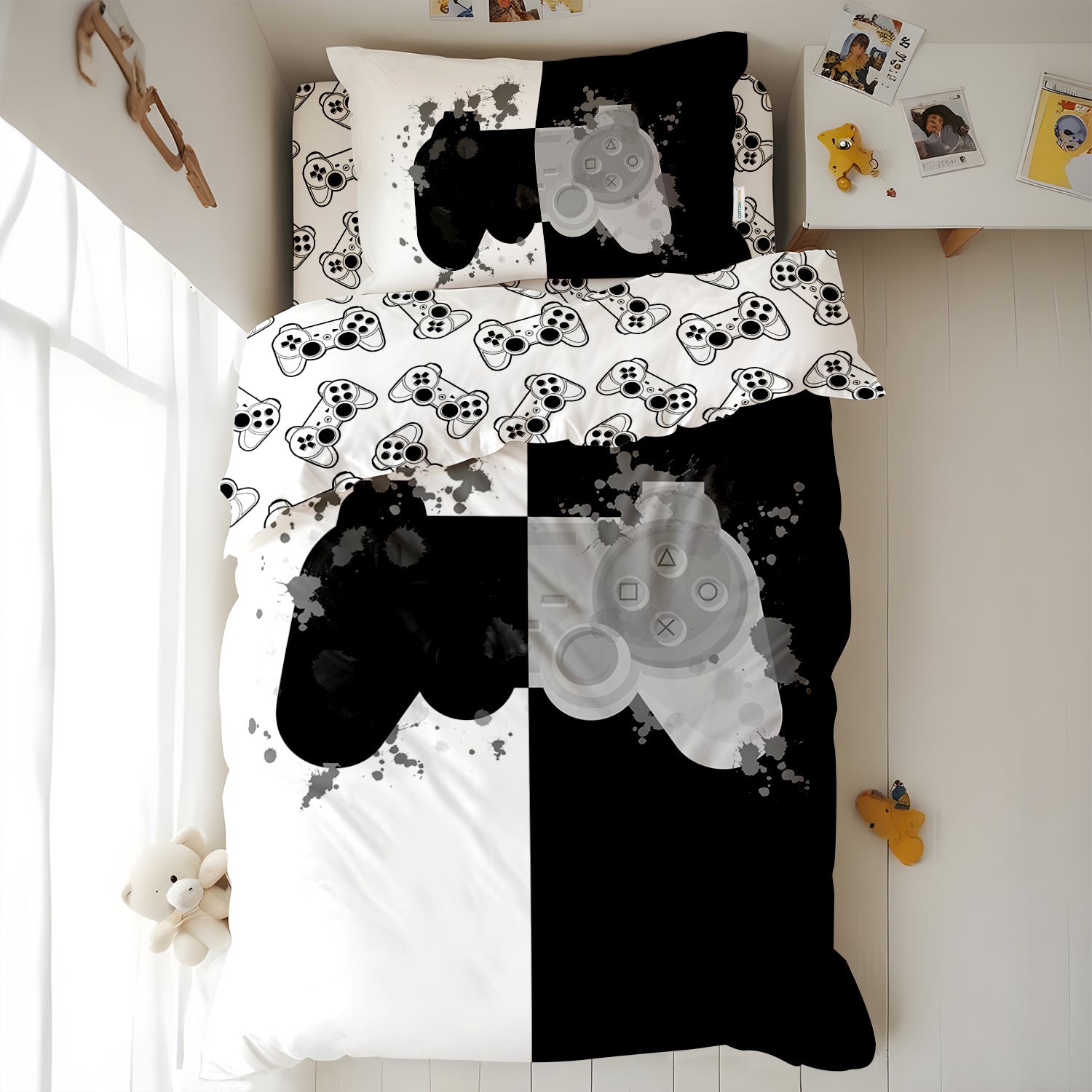 Kids Duvet Cover Set 3 Pcs - Joystick Print | 135x220cm | Microfiber | Cotton Home - Cotton Home
