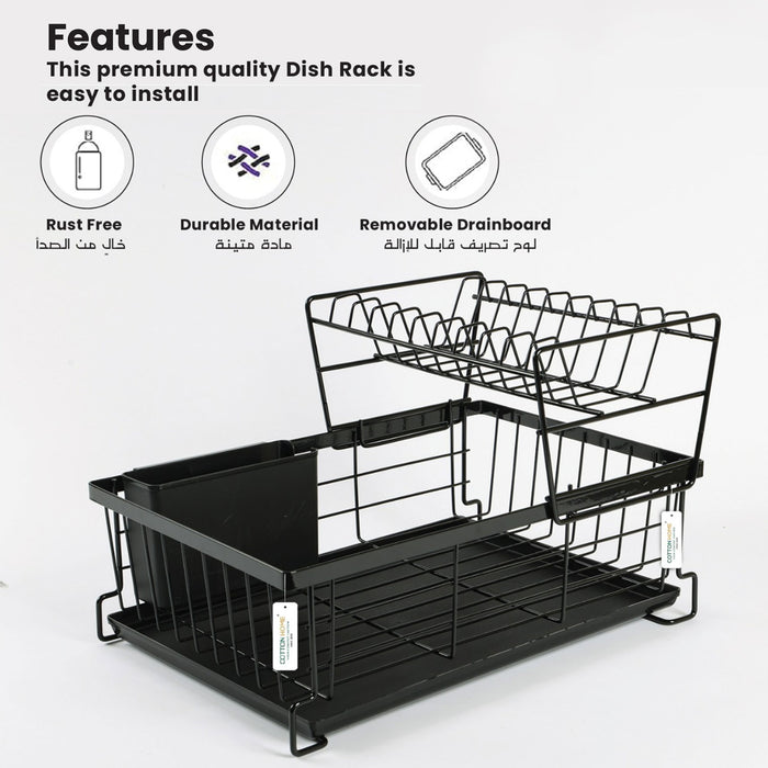 Black Compact Kitchen Counter Rack with Drain Board & Utensil Holder