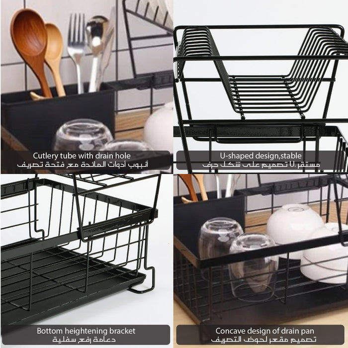 Black Compact Kitchen Counter Rack with Drain Board & Utensil Holder