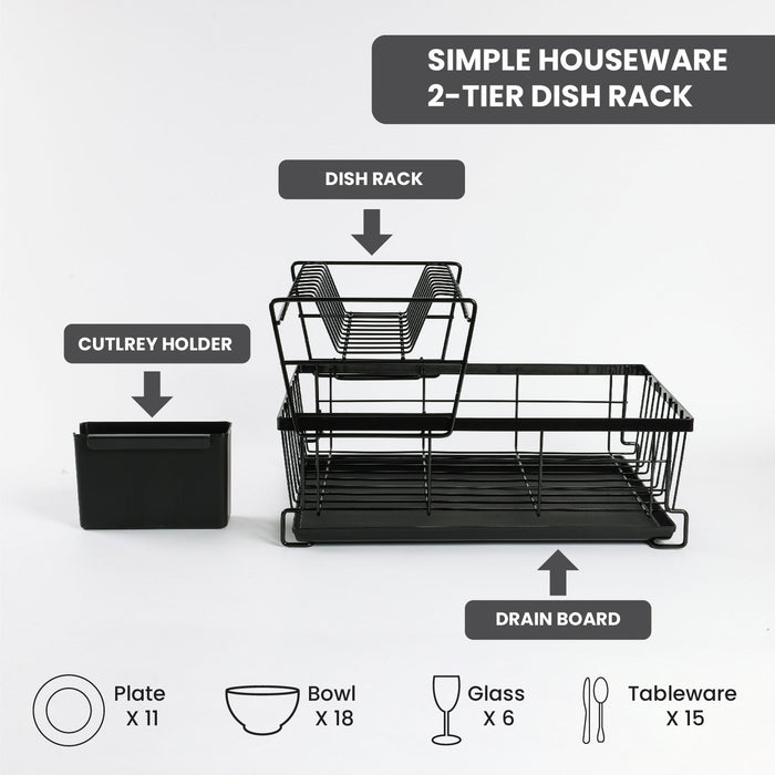 Black Compact Kitchen Counter Rack with Drain Board & Utensil Holder