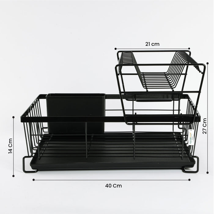 Black Compact Kitchen Counter Rack with Drain Board & Utensil Holder