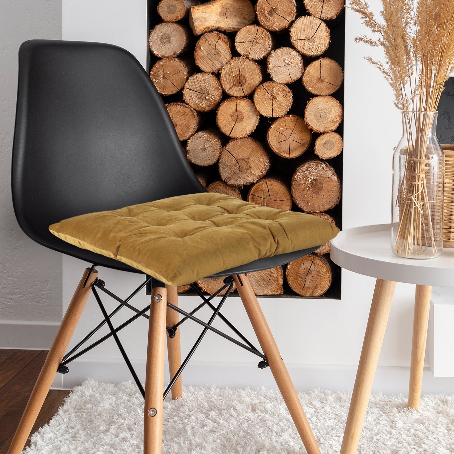 Velvet Slip Free Tufted  Chair Cushion Khaki 40x40cm - Pack of 2 - Cotton Home