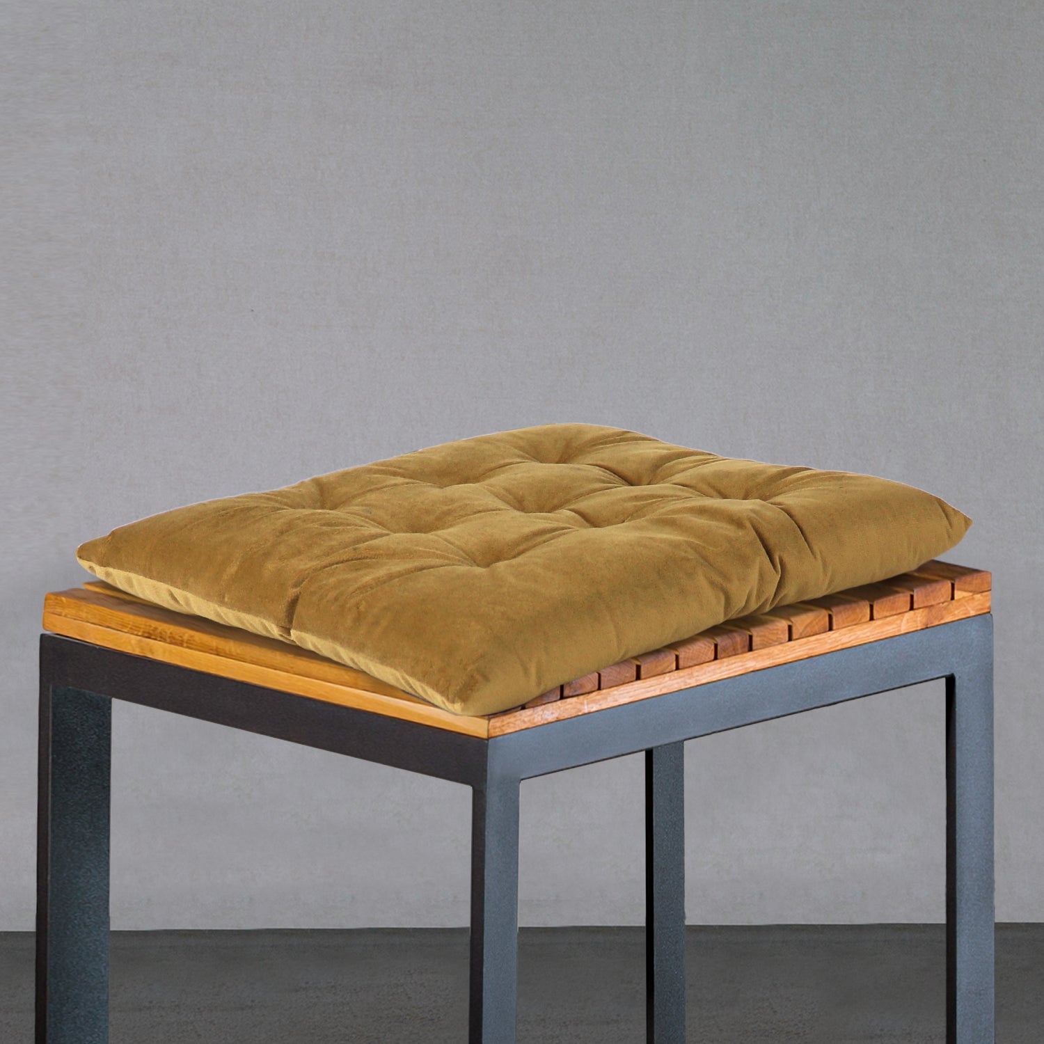 Velvet Slip Free Tufted  Chair Cushion Khaki 40x40cm - Cotton Home