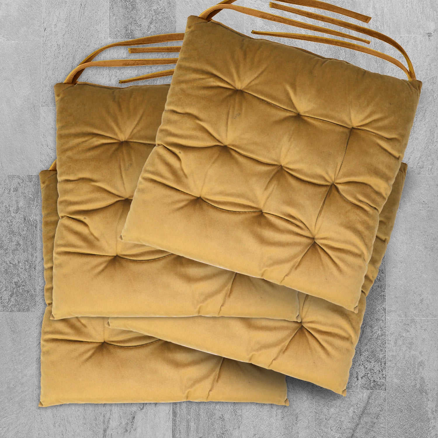 Velvet Slip Free Tufted  Chair Cushion Khaki 40x40cm - Pack of 4 - Cotton Home