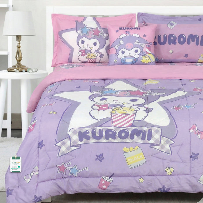 Kuromi Official Kids Bedding Set – 5 Piece Comforter Set Cozy & Colorful Cartoon Character with Matching Pillowcases & Bedsheet