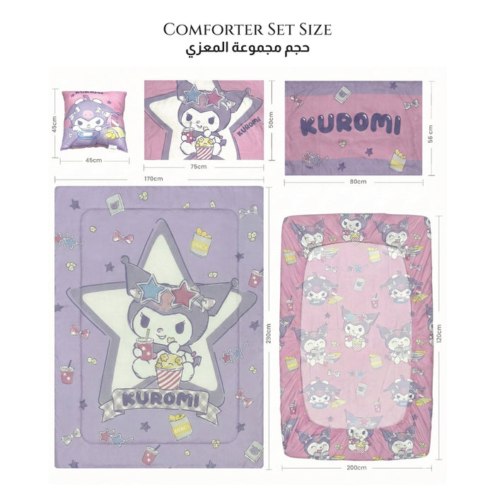Kuromi Official Kids Bedding Set – 5 Piece Comforter Set Cozy & Colorful Cartoon Character with Matching Pillowcases & Bedsheet
