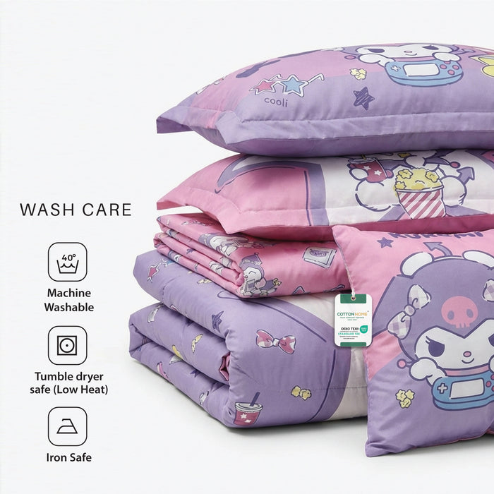 Kuromi Official Kids Bedding Set – 5 Piece Comforter Set Cozy & Colorful Cartoon Character with Matching Pillowcases & Bedsheet