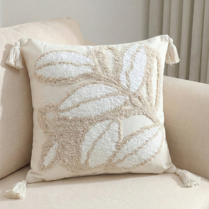 Boho Handcrafted Throw Pillow 45x45cm Filled Cushion with Leaves Design Pack of 2