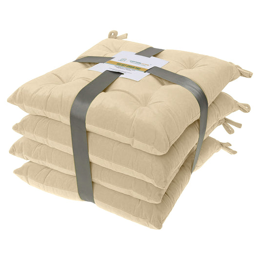 Velvet Slip Free Tufted  Chair Cushion Light Beige 40x40cm - Pack of 4 - Cotton Home