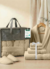 Luxury 7PC Egyptian Cotton Bath Bundle Set Linen – Bathrobe, Towels, Slippers
