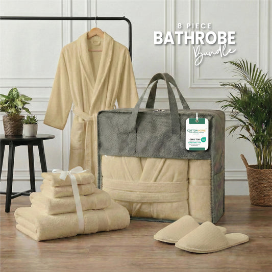 Luxury 7PC Egyptian Cotton Bath Bundle Set Linen – Bathrobe, Towels, Slippers