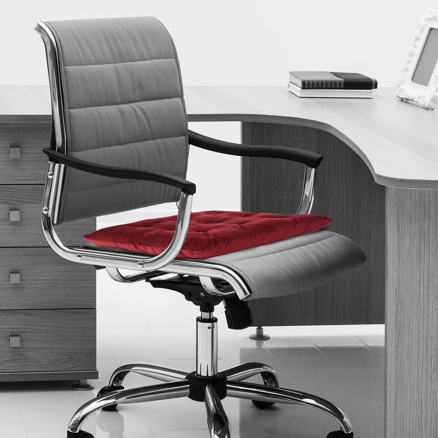 Velvet Slip Free Tufted  Chair Cushion Maroon 40x40cm - Pack of 2 - Cotton Home