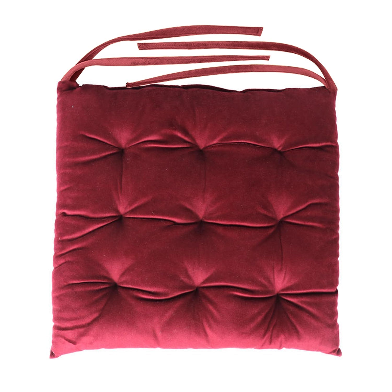 Velvet Slip Free Tufted  Chair Cushion Maroon 40x40cm - Pack of 4 - Cotton Home