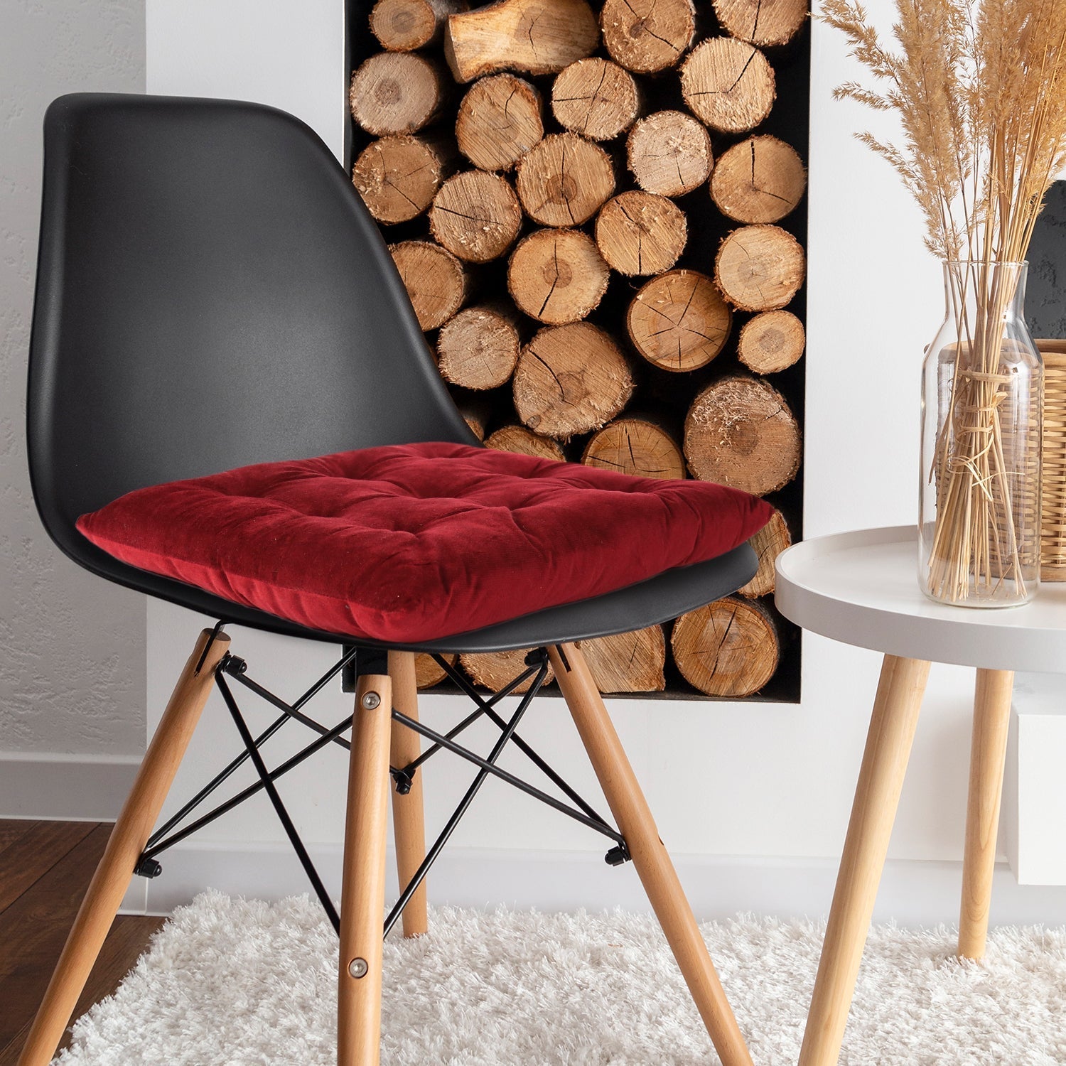 Velvet Slip Free Tufted  Chair Cushion Maroon 40x40cm - Pack of 4 - Cotton Home