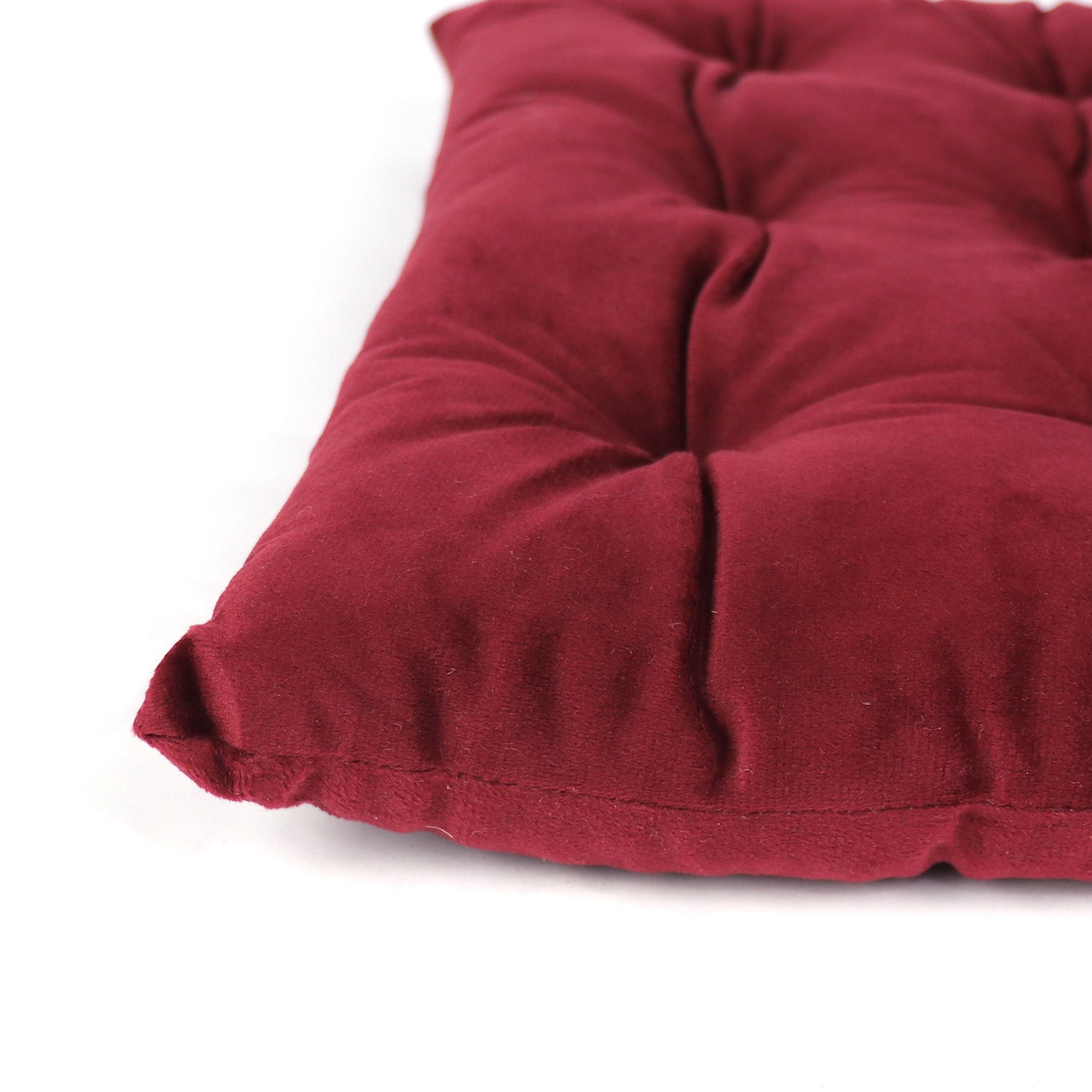 Velvet Slip Free Tufted  Chair Cushion Maroon 40x40cm - Pack of 4 - Cotton Home