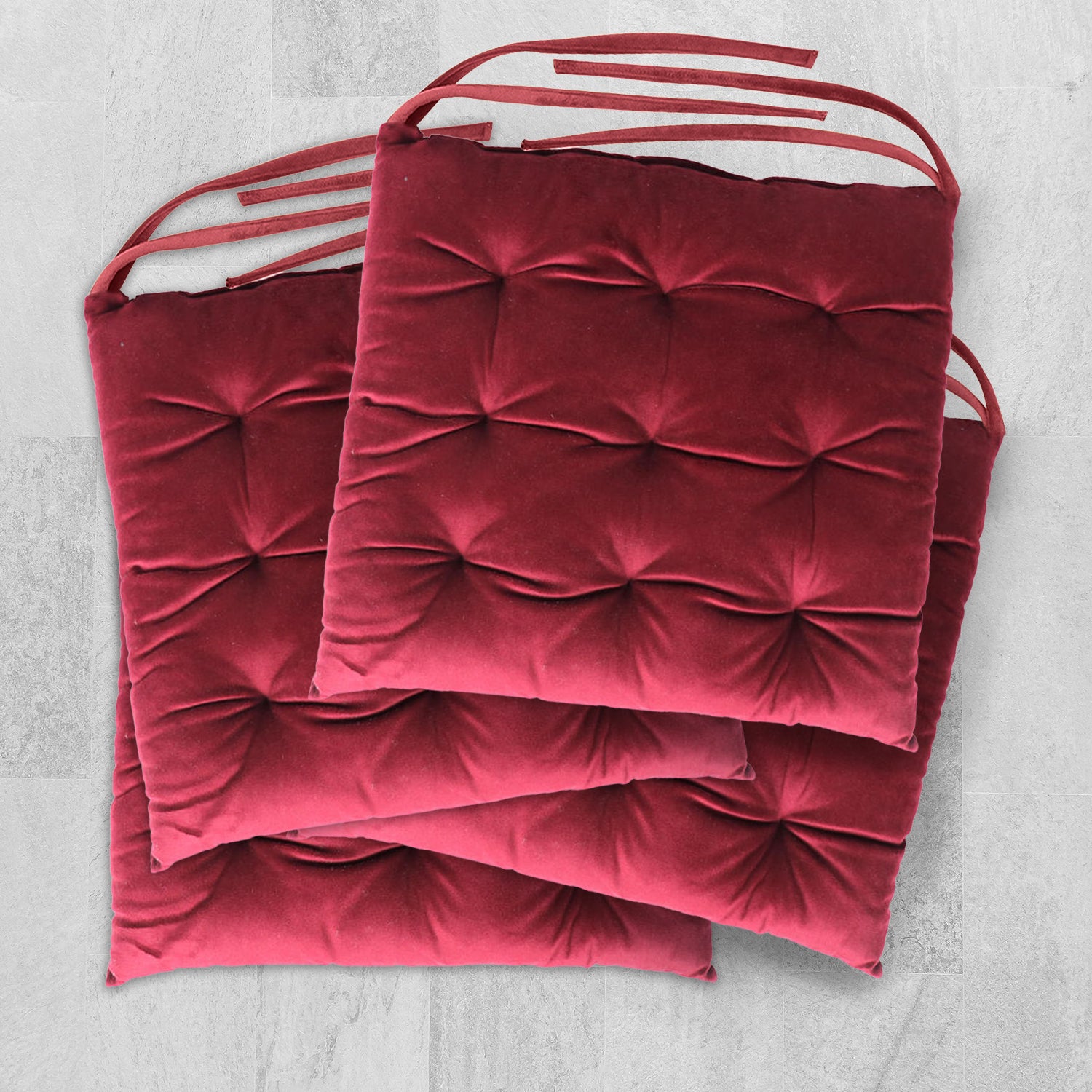 Velvet Slip Free Tufted  Chair Cushion Maroon 40x40cm - Pack of 4 - Cotton Home