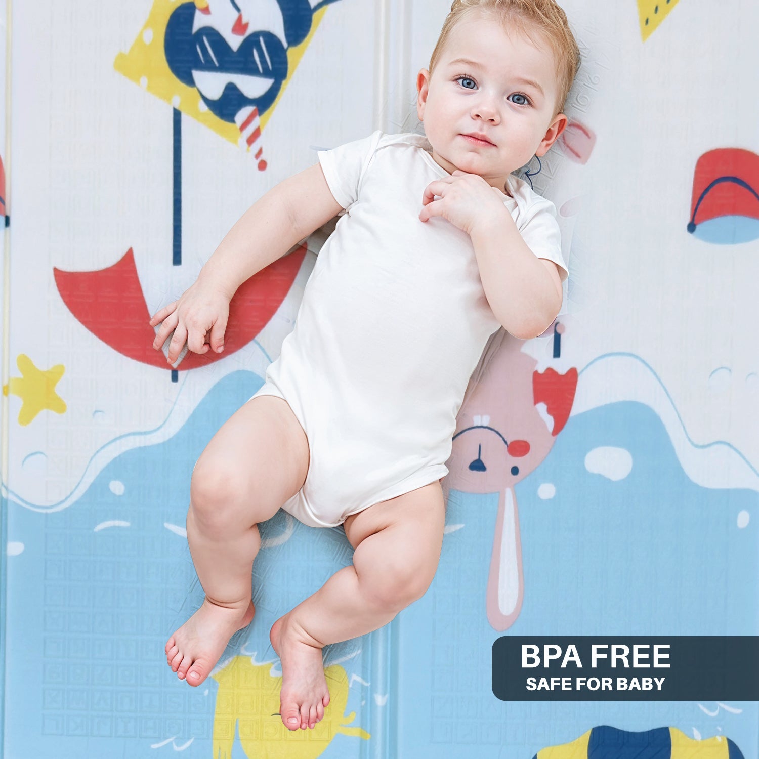 Baby Crawling Mat 200x180CM Large Reversible Waterproof, Non-Slip Play Mat with Beach Design