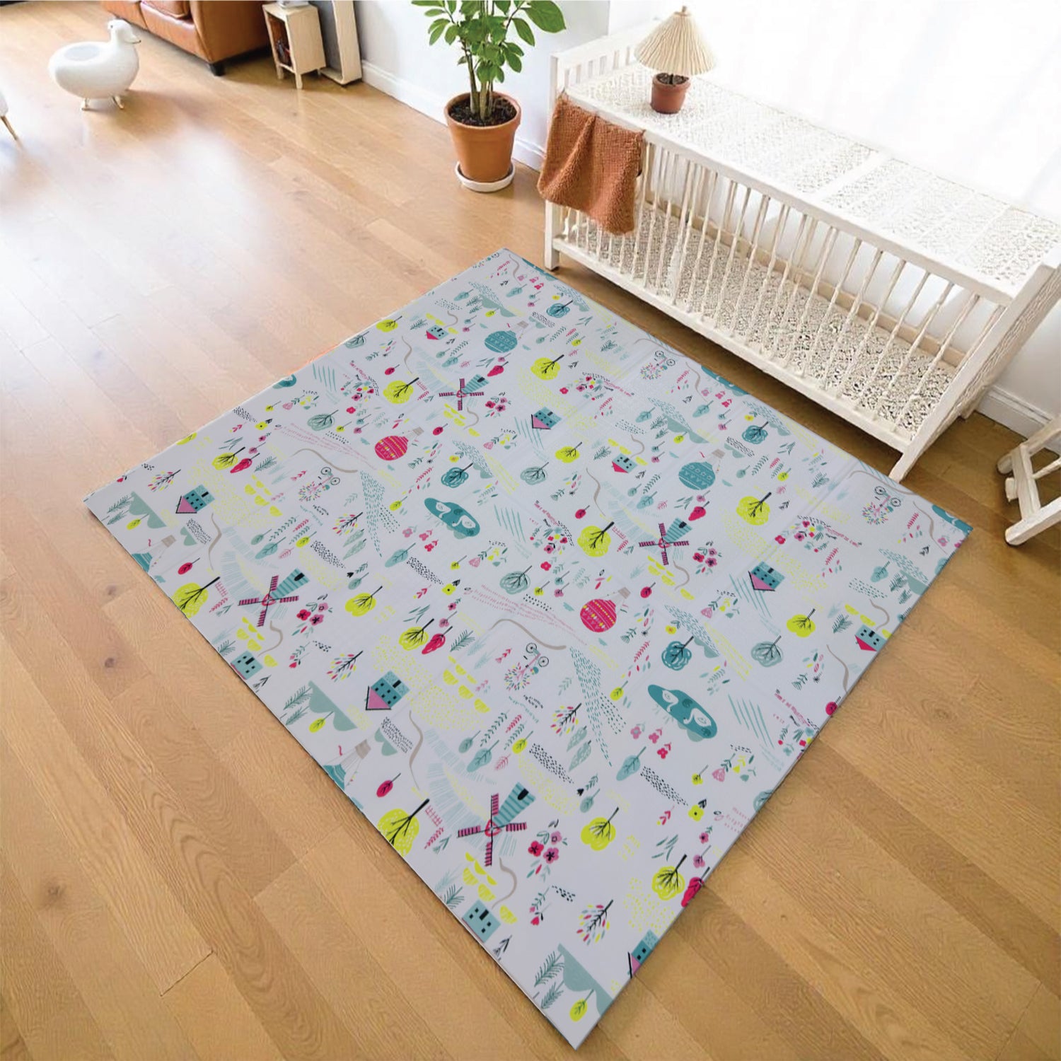 Baby Crawling Mat 200x180CM Large Reversible Waterproof, Non-Slip Play Mat with Beach Design
