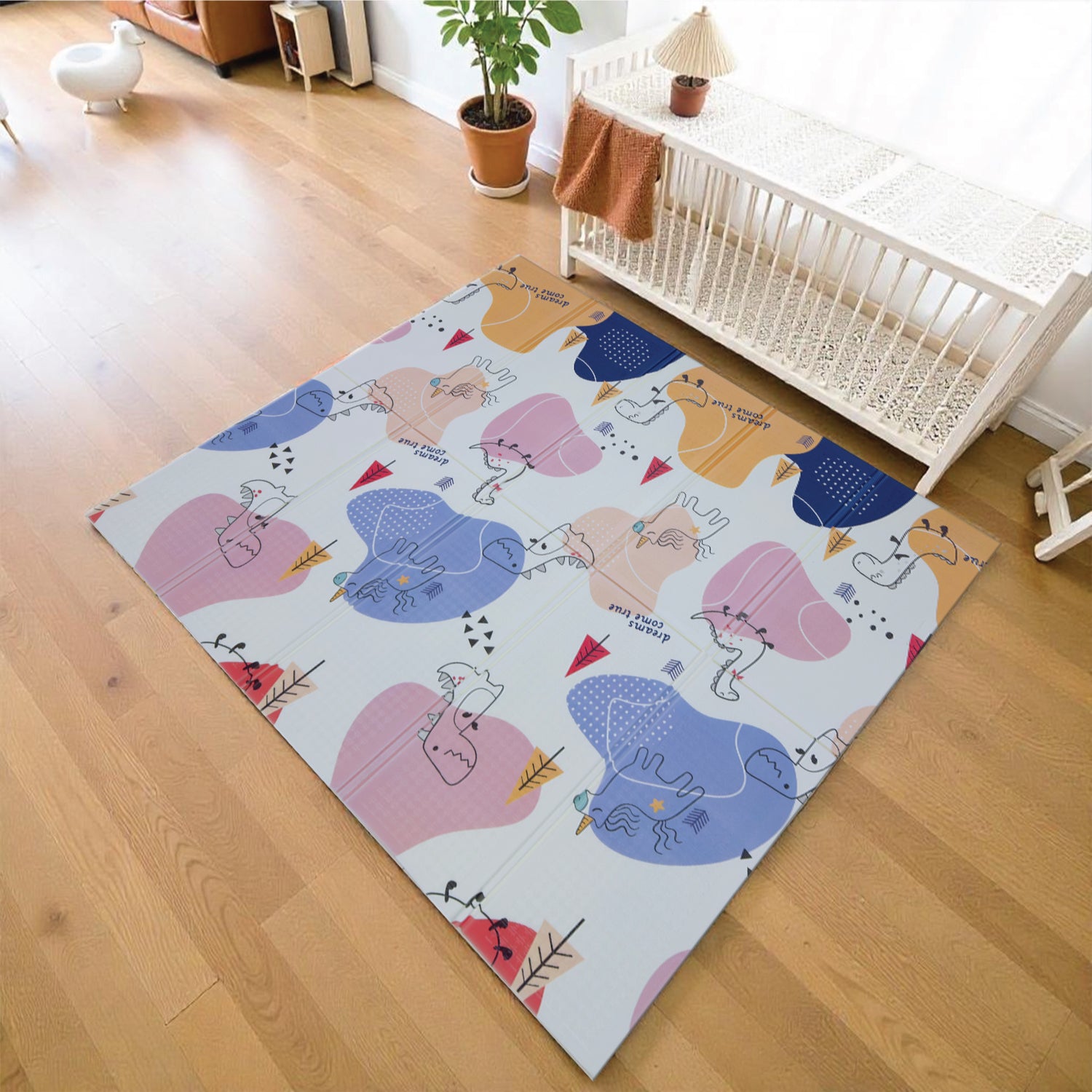 Baby Crawling Mat 200x180CM Large Reversible Waterproof, Non-Slip Play Mat with Elephant Design
