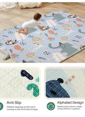 Baby Crawling Mat 200x180CM Large Reversible Waterproof, Non-Slip Play Mat with Elephant Design
