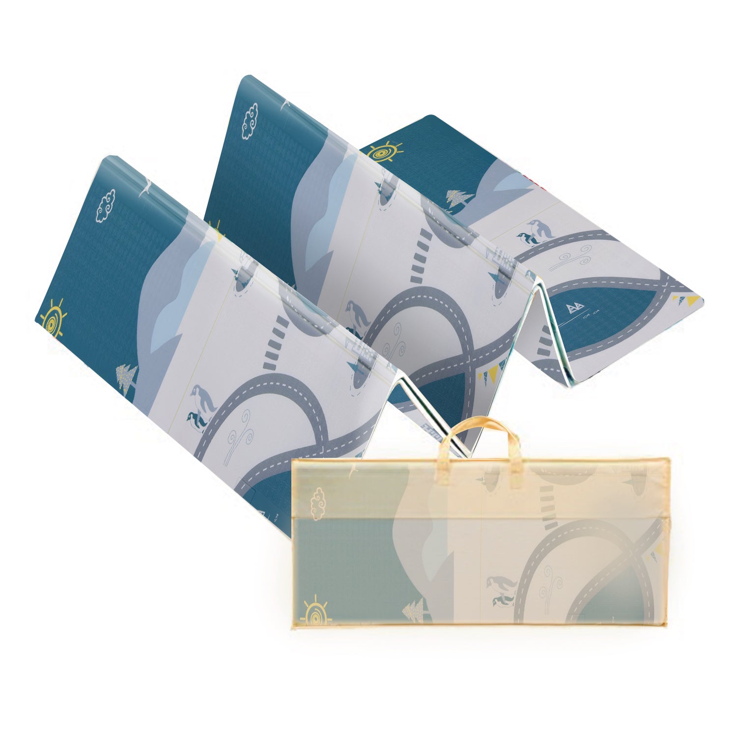 Baby Crawling Mat 200x180CM Large Reversible Waterproof, Non-Slip Play Mat with Penguin Design